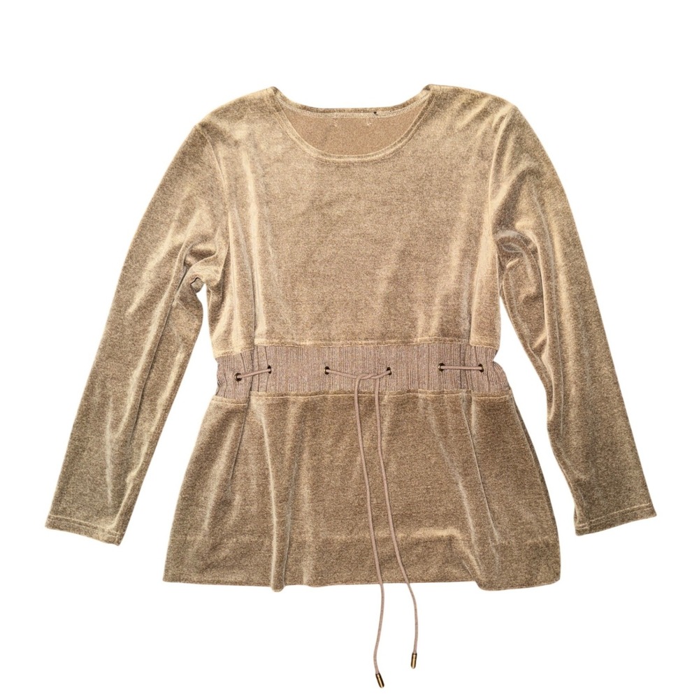 Vintage Tan Velvet Drawstring Waist Top Goblin Ren Faire Peasant Renaissance